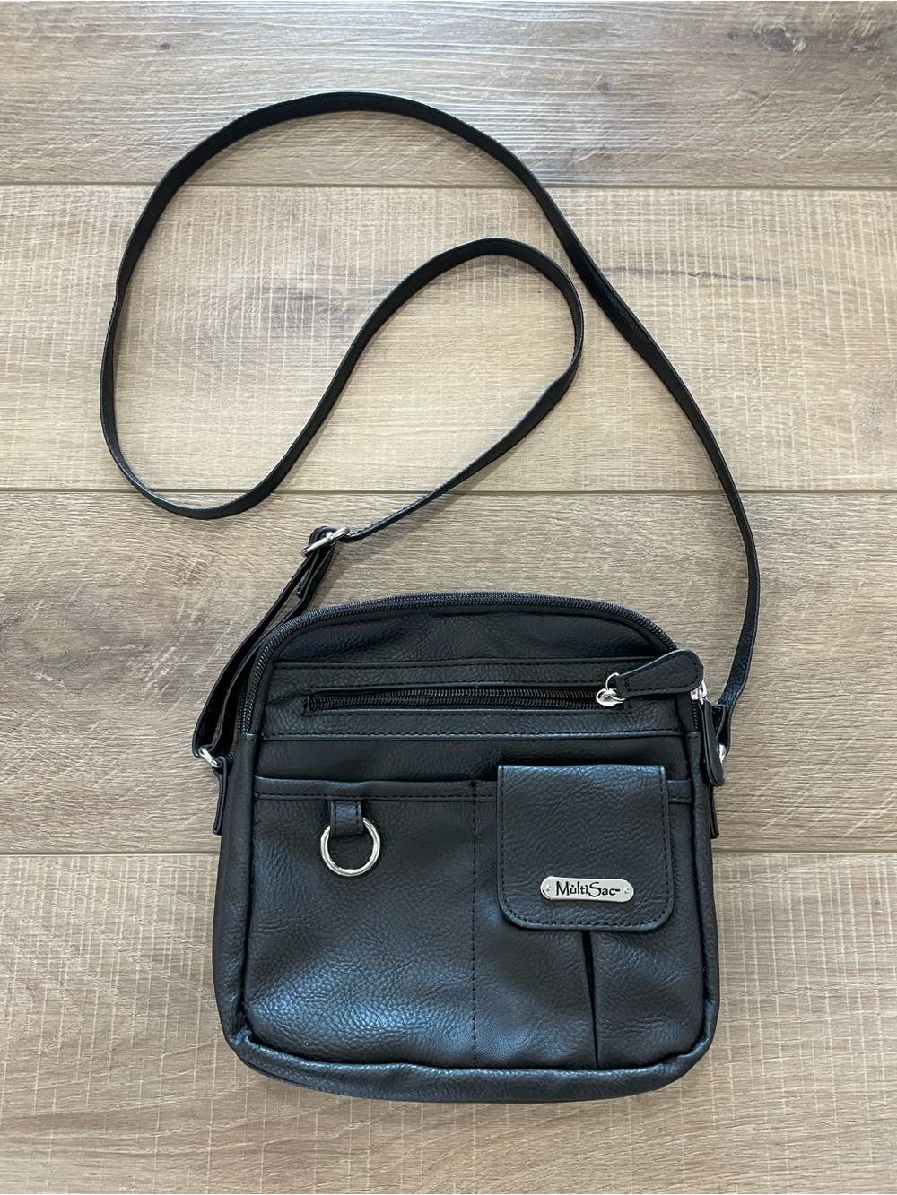 MultiSac Black Leatherette Crossbody Bag for Women